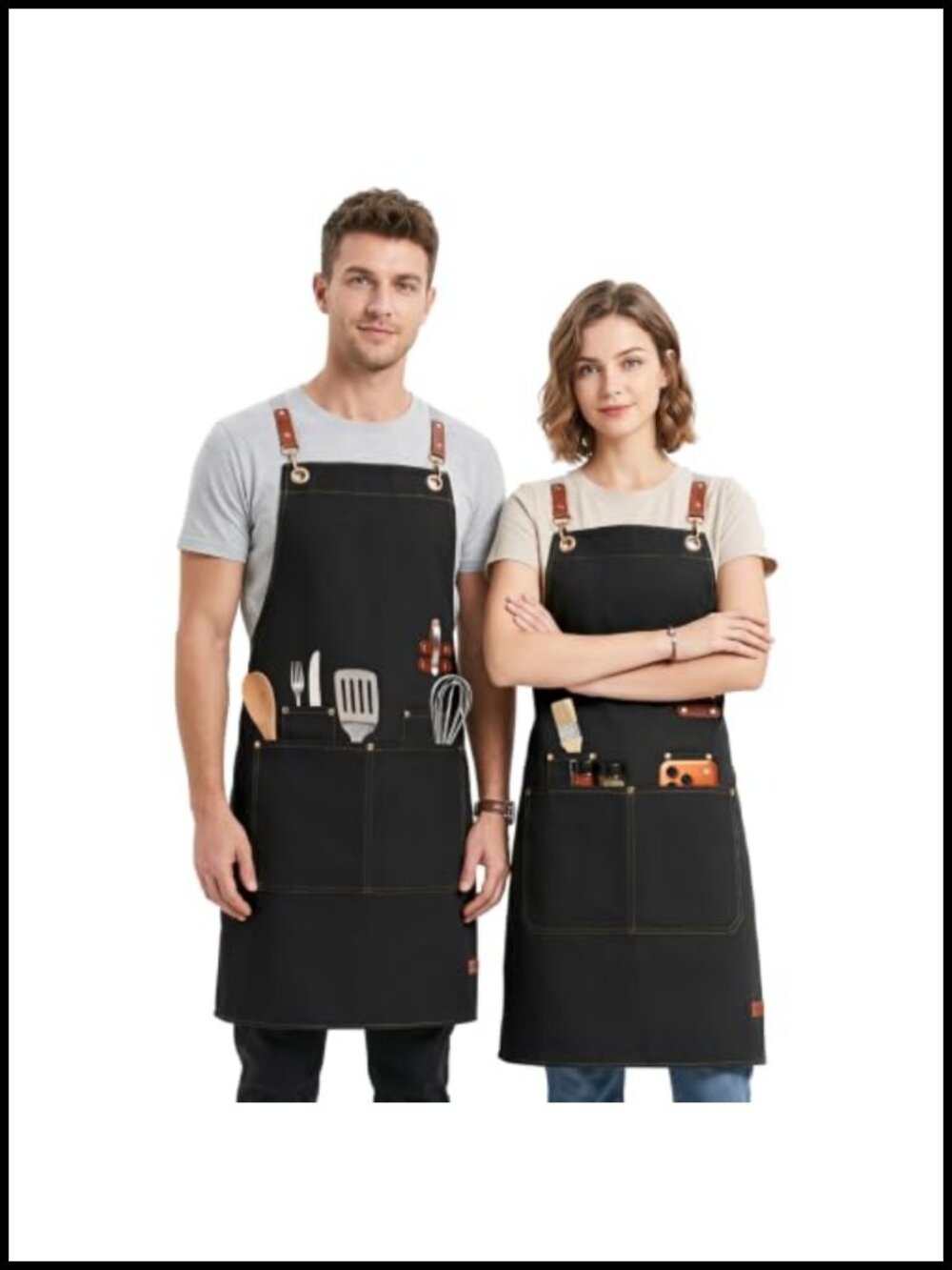 2 Pack Canvas Chef Apron Large Pockets Adjustable Cross Back Cooking